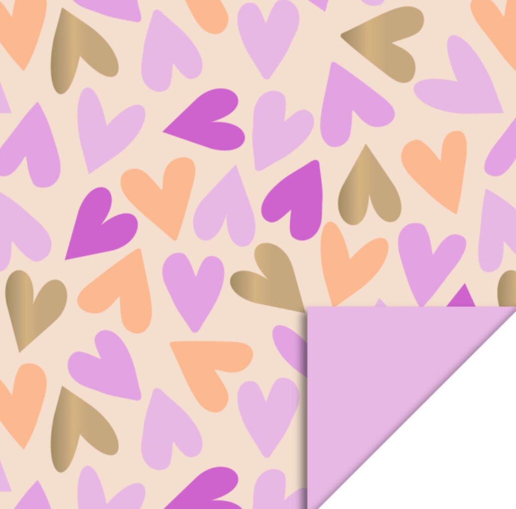 Cadeaupapier Big hearts gold - pink