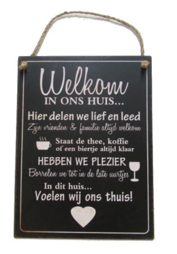 Wall Hanger Metal "Welkom Huis" - zwart