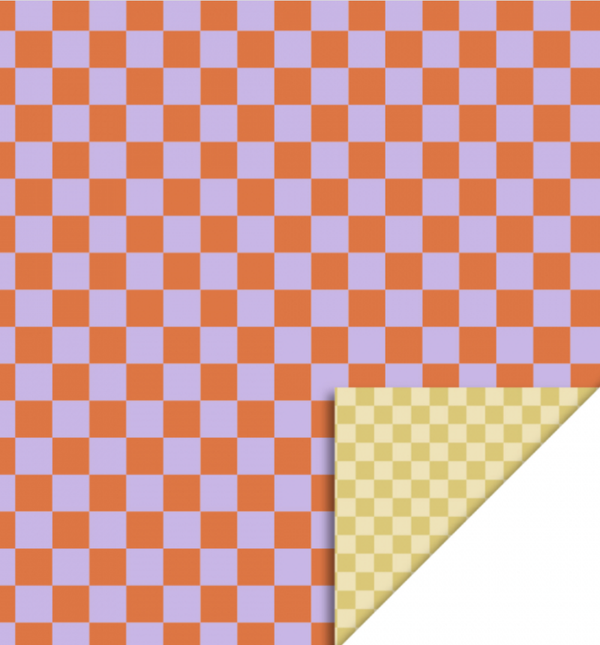 Cadeaupapier Big Check Lilac Cognac - Yellow