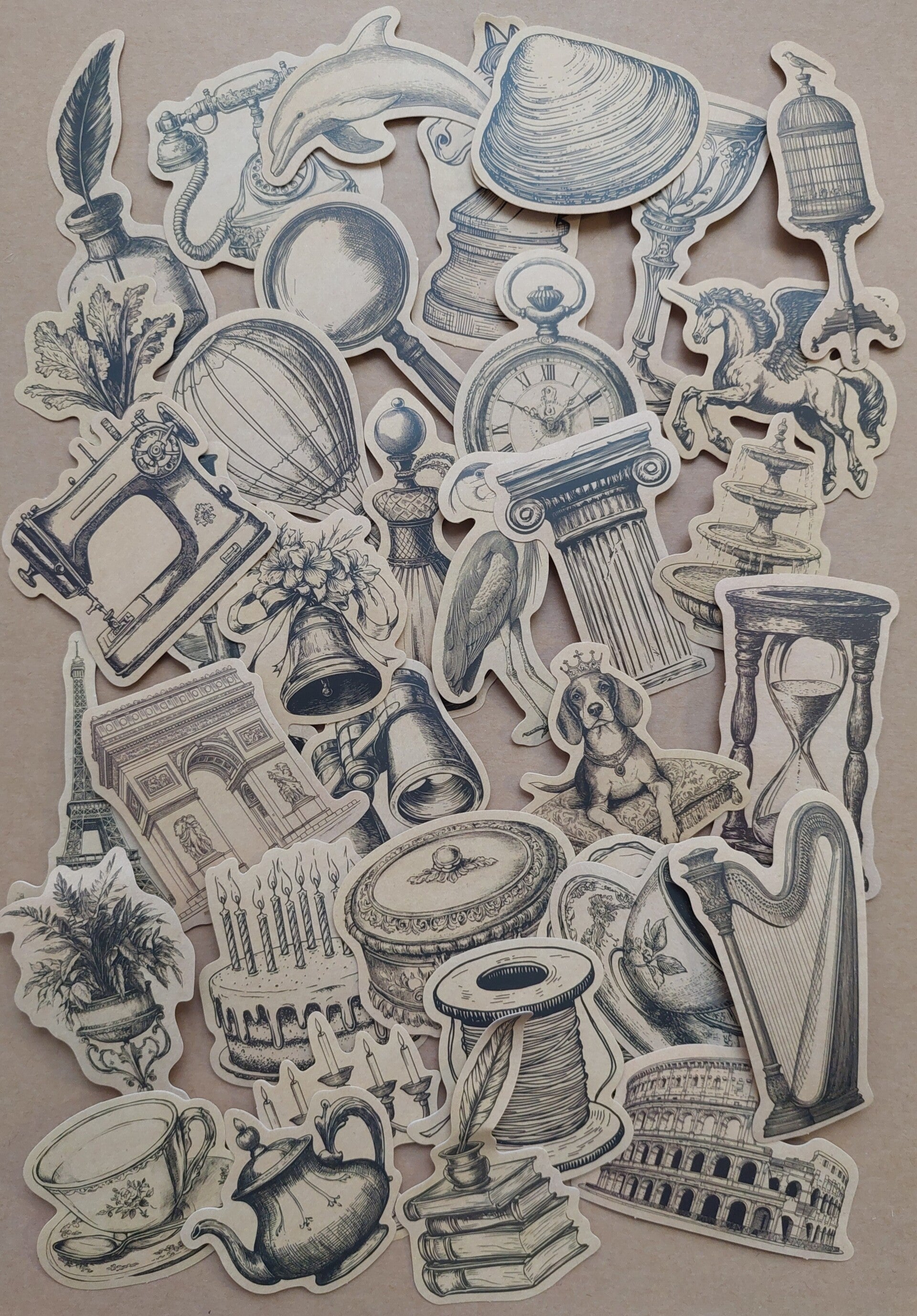 PAPIERTJES | afbeeldingen bruin vintage 36 stuks