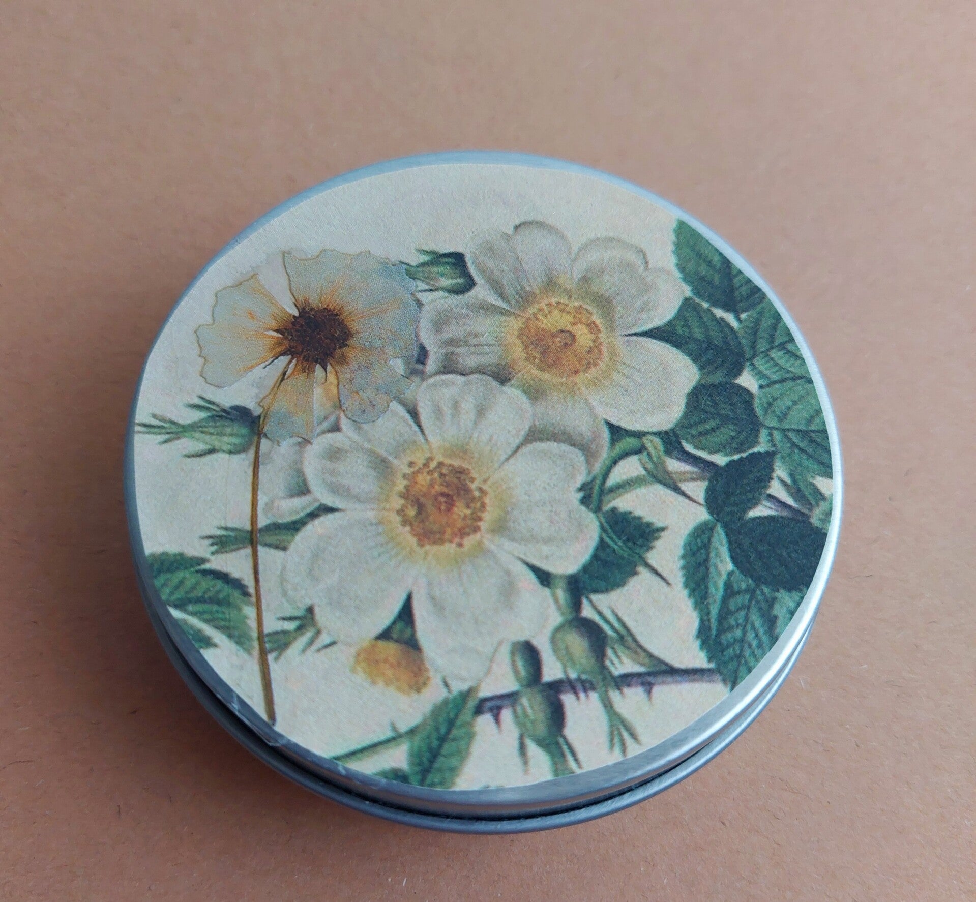Stickers in rond blikje | bloemen wit