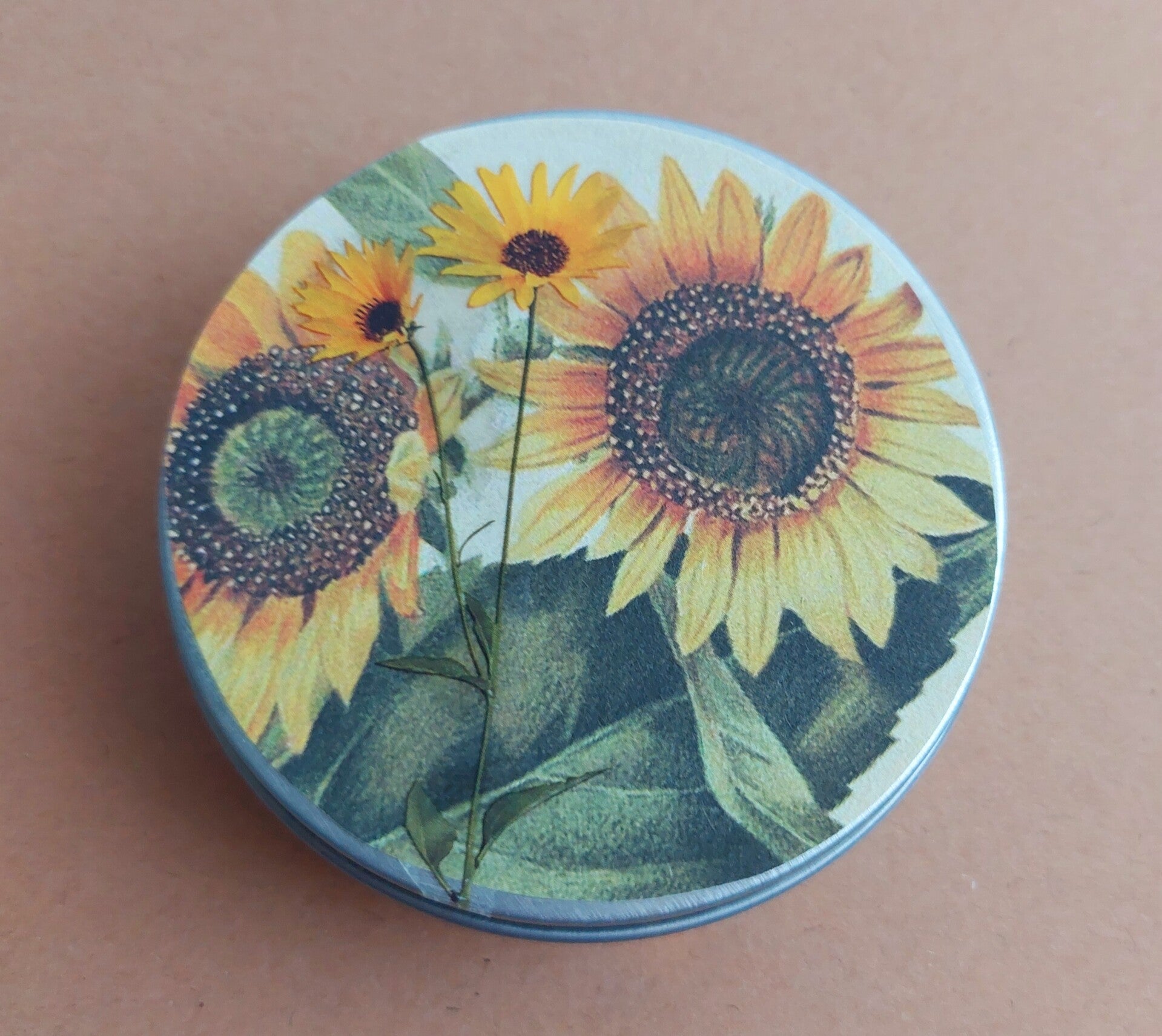 Stickers in rond blikje |  zonnebloem