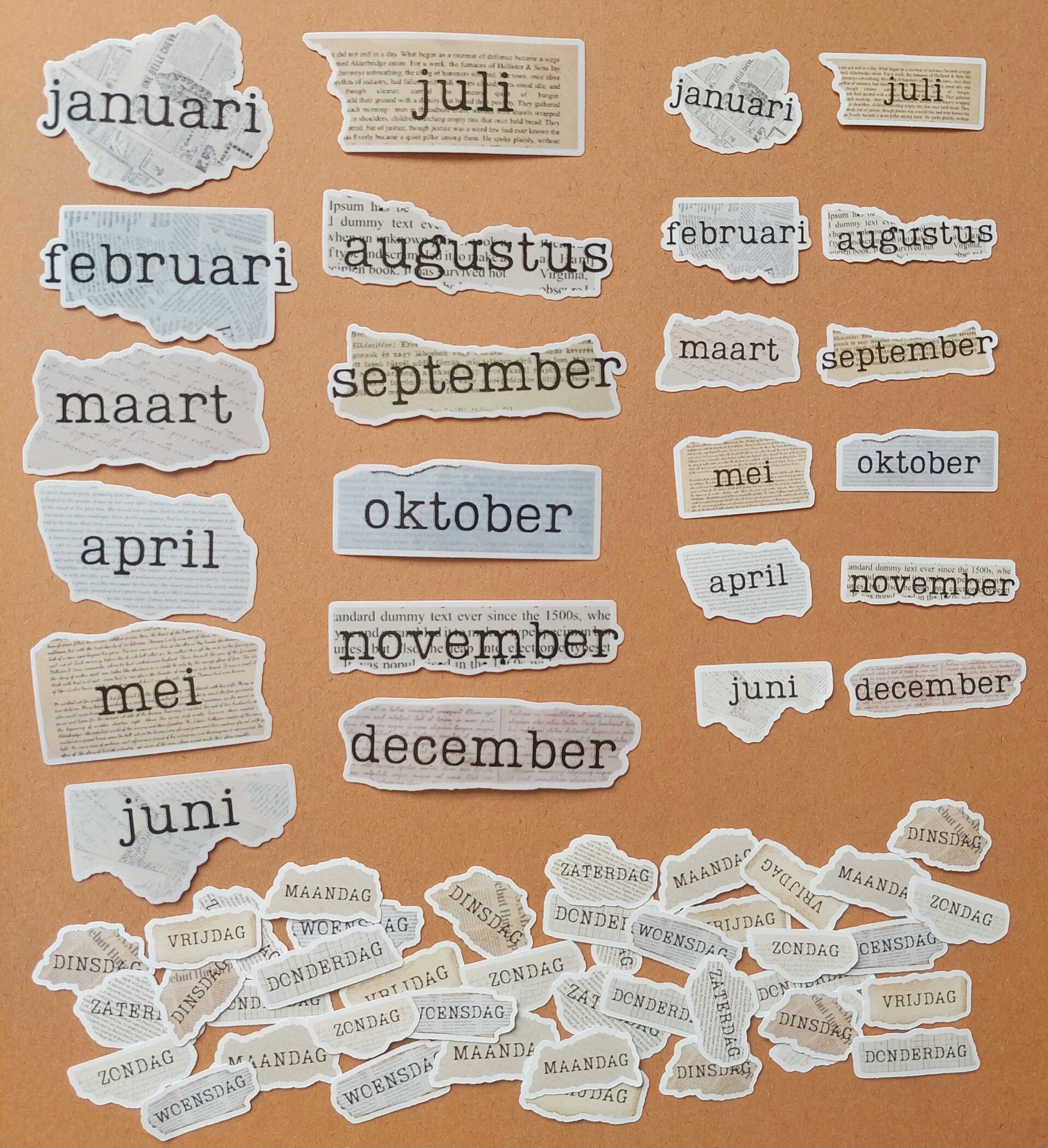 Stickers weken/maanden | vintage papier