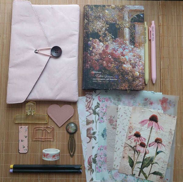 Journal met accessoires luxe | roze bloemenpracht
