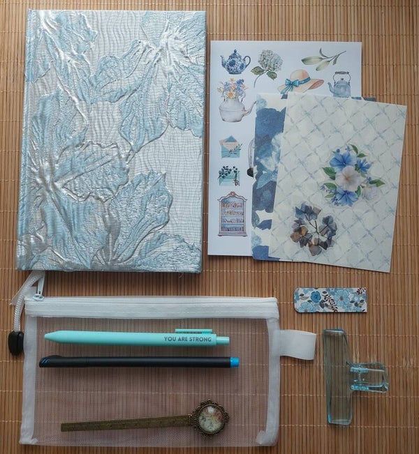 Journal met accessoires | blauw/zilver