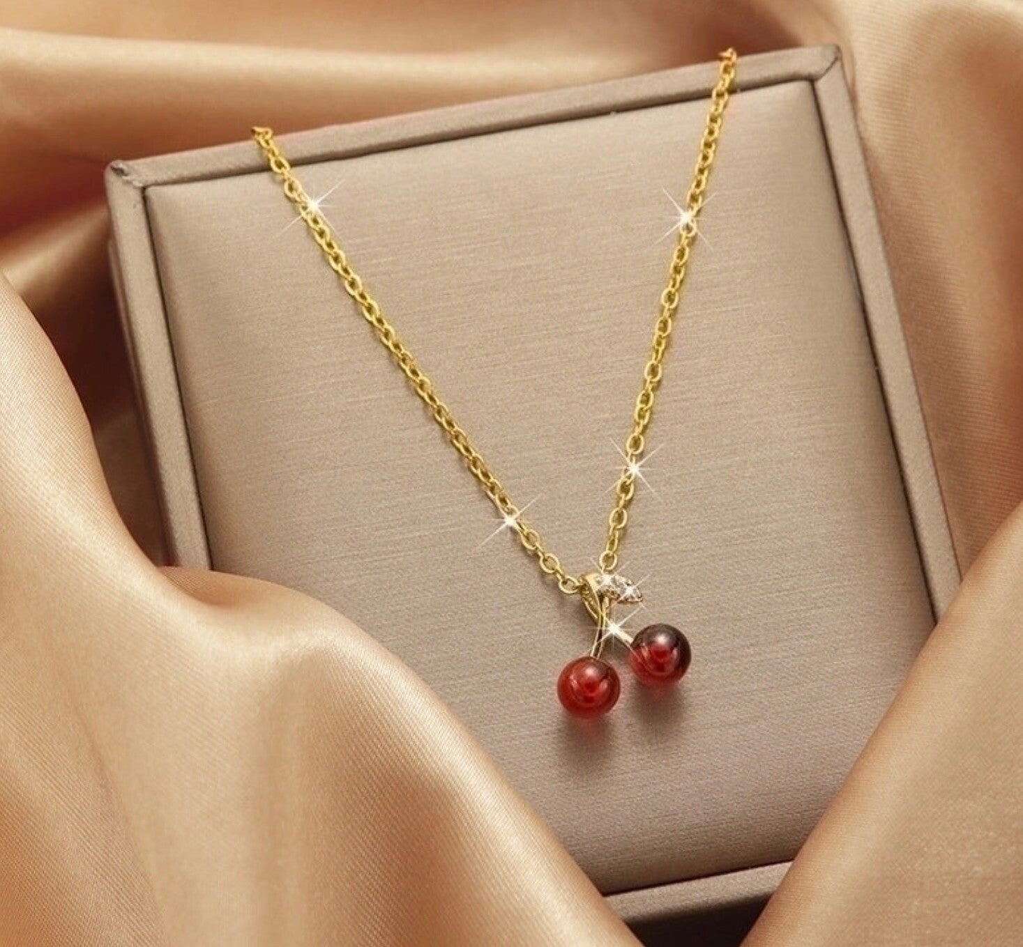 Vintage Cherry Titanium Steel Pendant Necklace