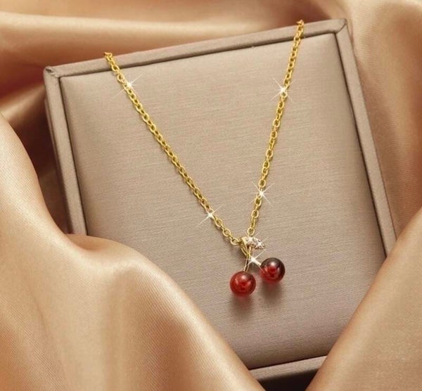 Vintage Cherry Titanium Steel Pendant Necklace