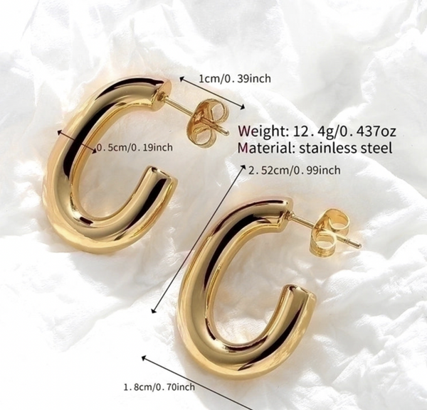 Classic Style Solid Color Polishing Plating Stainless Steel Gold Plated Ear Studs