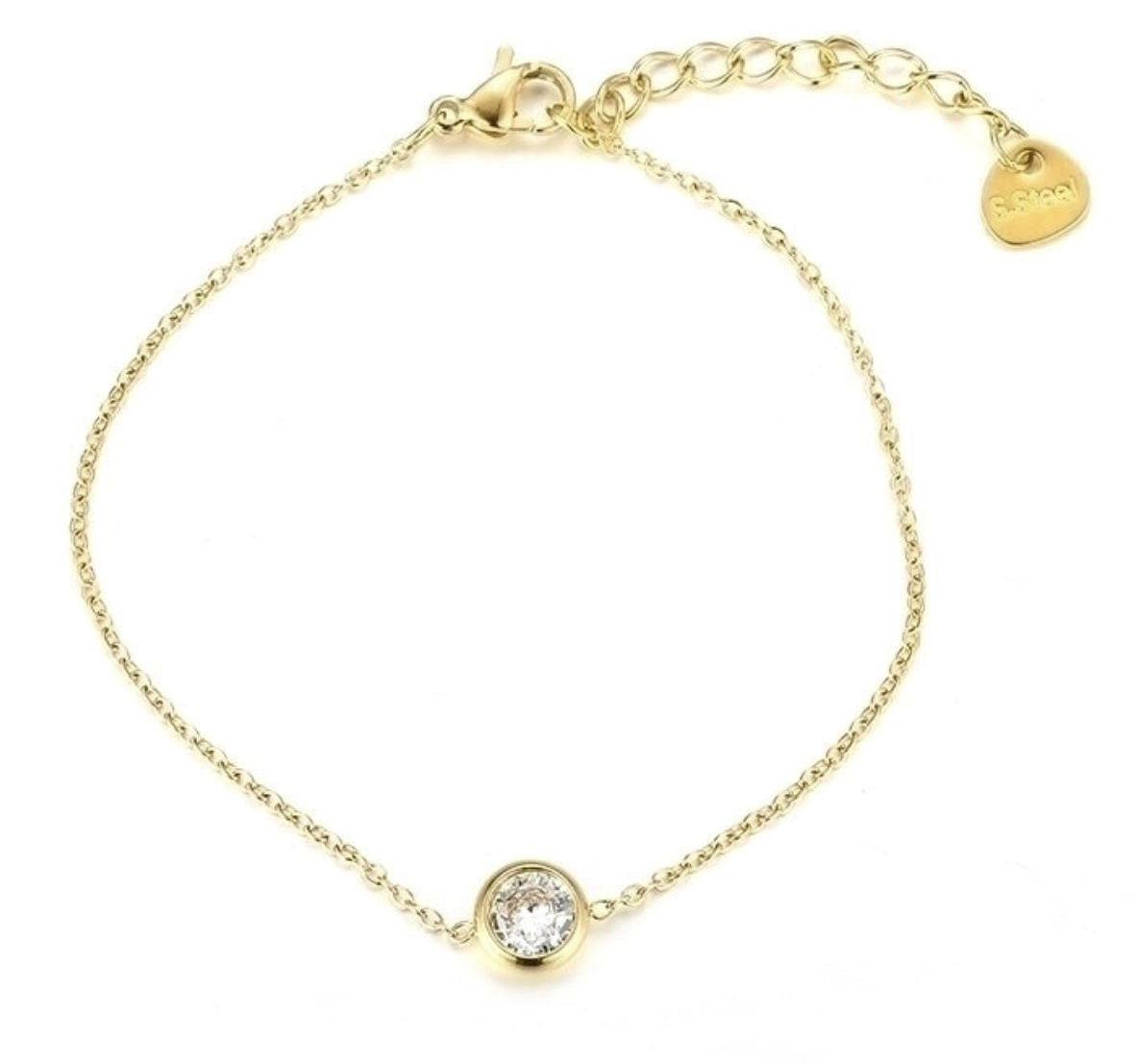Elegant Simple Style Round Stainless Steel Plating Inlay Artificial Rhinestones 18k Gold Plated Bracelets