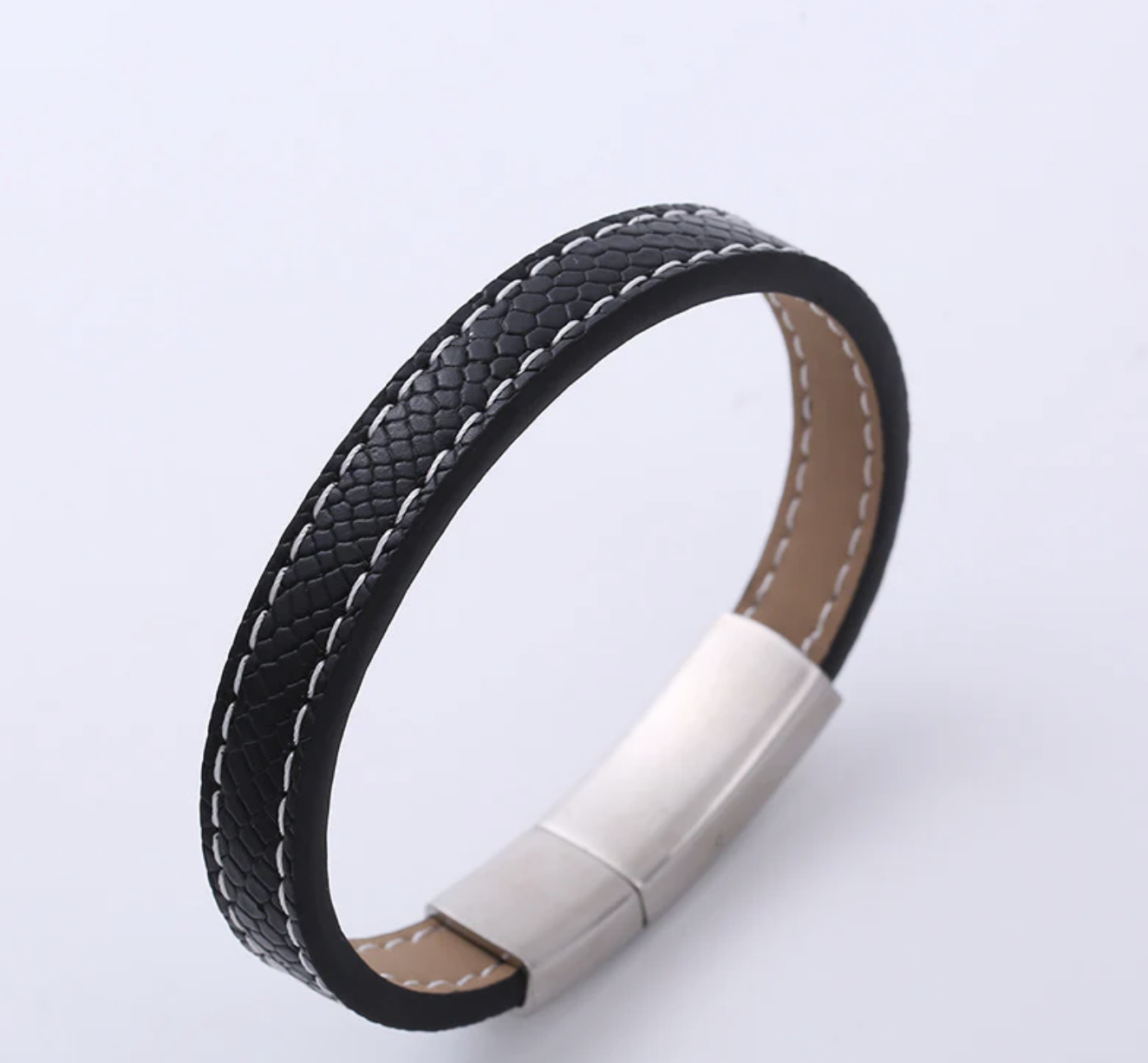 Men Stripe Distressing Leather
