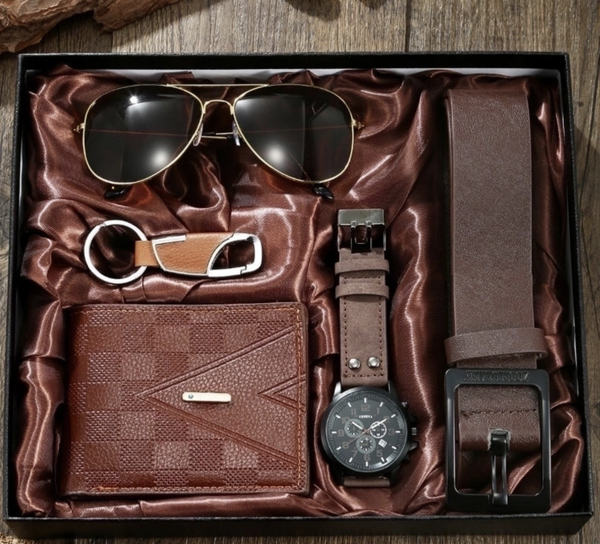 Business Solid Color Buckle Quartz Men's Watch gift set (box included)