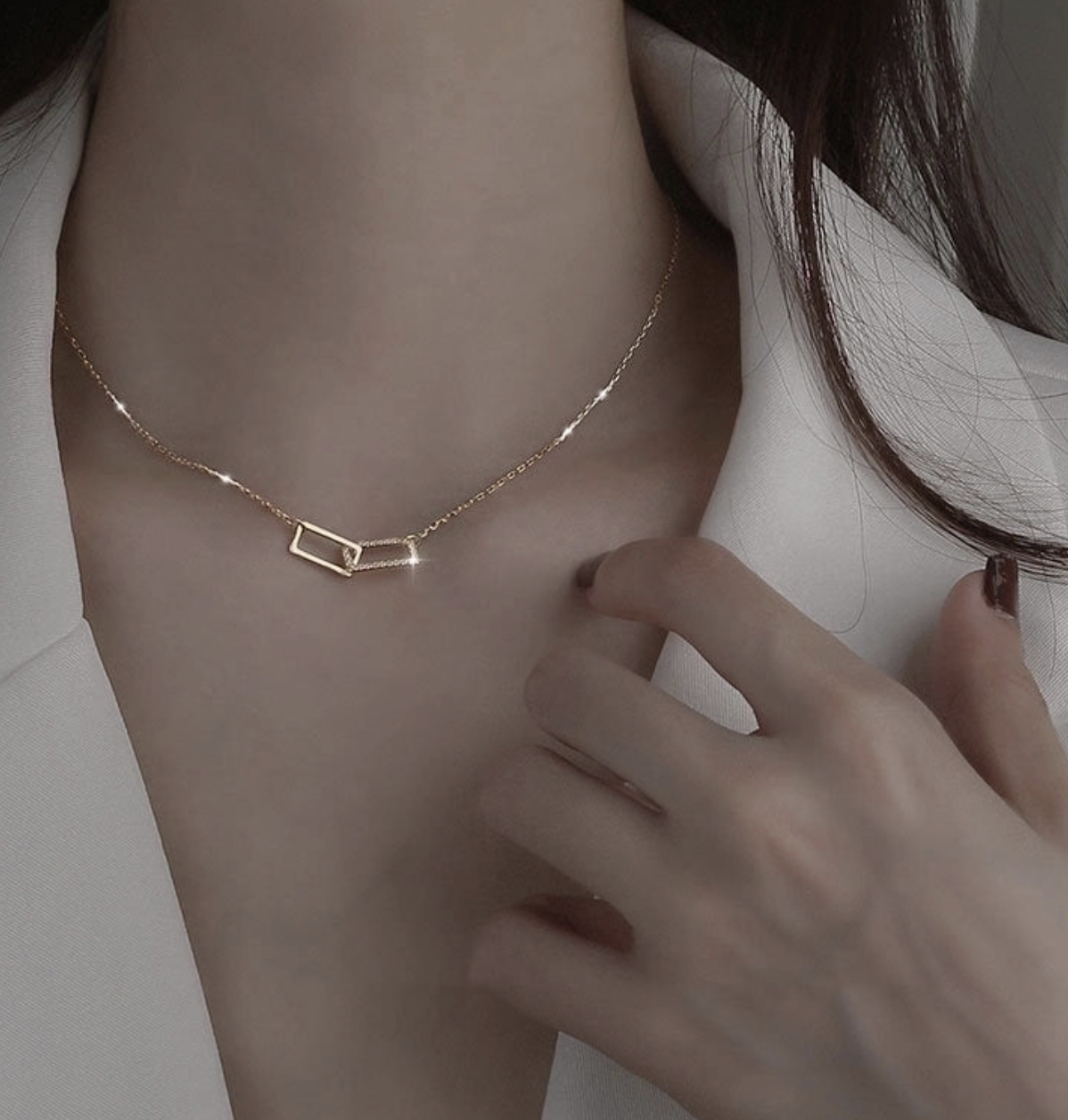 Modern Style Geometric Sterling Silver Plating Inlay Artificial Rhinestones 14k Gold Plated Pendant Necklace