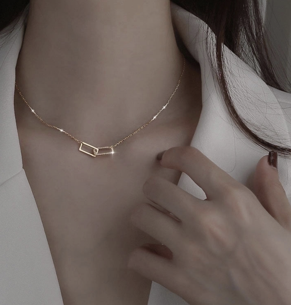 Modern Style Geometric Sterling Silver Plating Inlay Artificial Rhinestones 14k Gold Plated Pendant Necklace