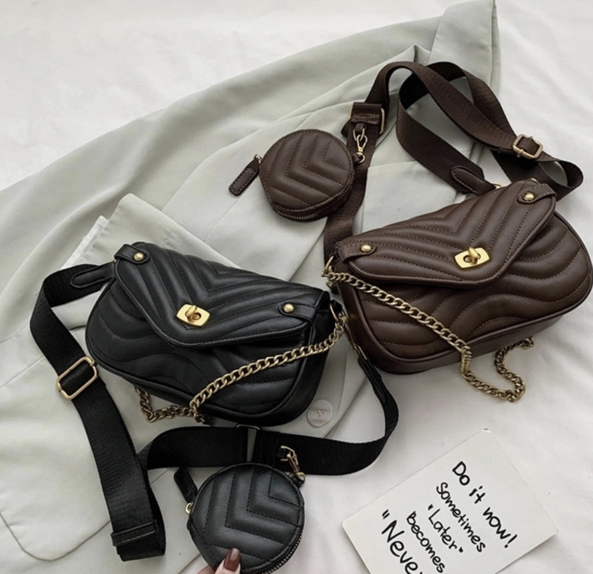 Small Pu Leather Solid Color Fashion Square Buckle Crossing Bag Shoulder Bag