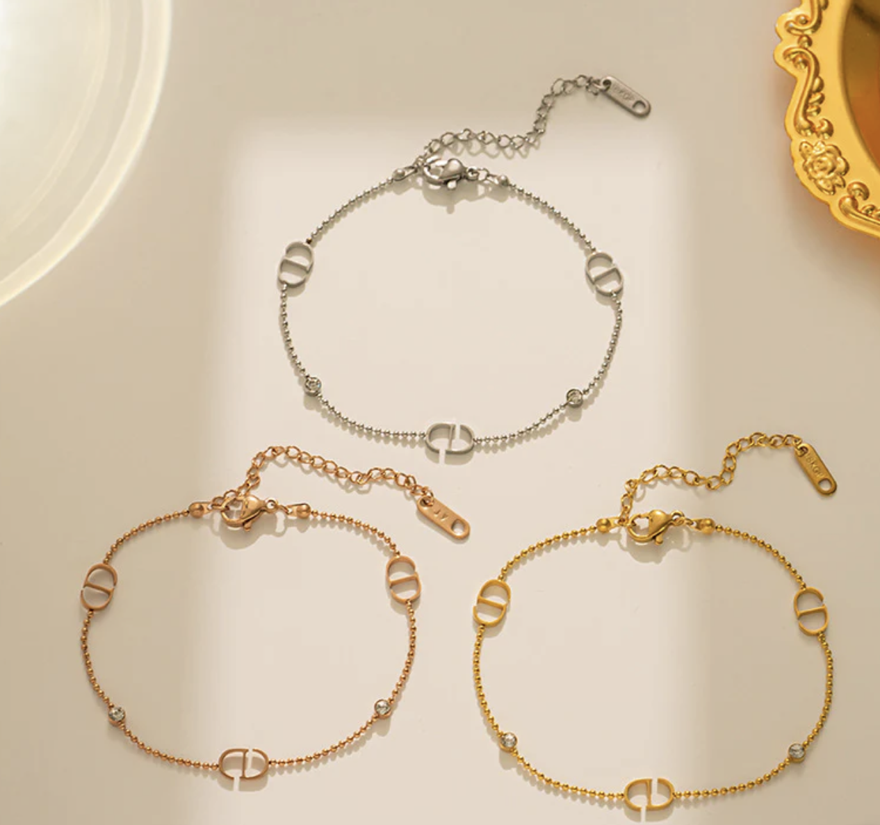 Women Letter Text Number Titanium Steel 18K Gold Plated Bracelets