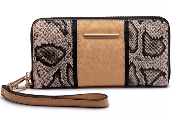 Miss Lulu Snake Print Long Purse Beige