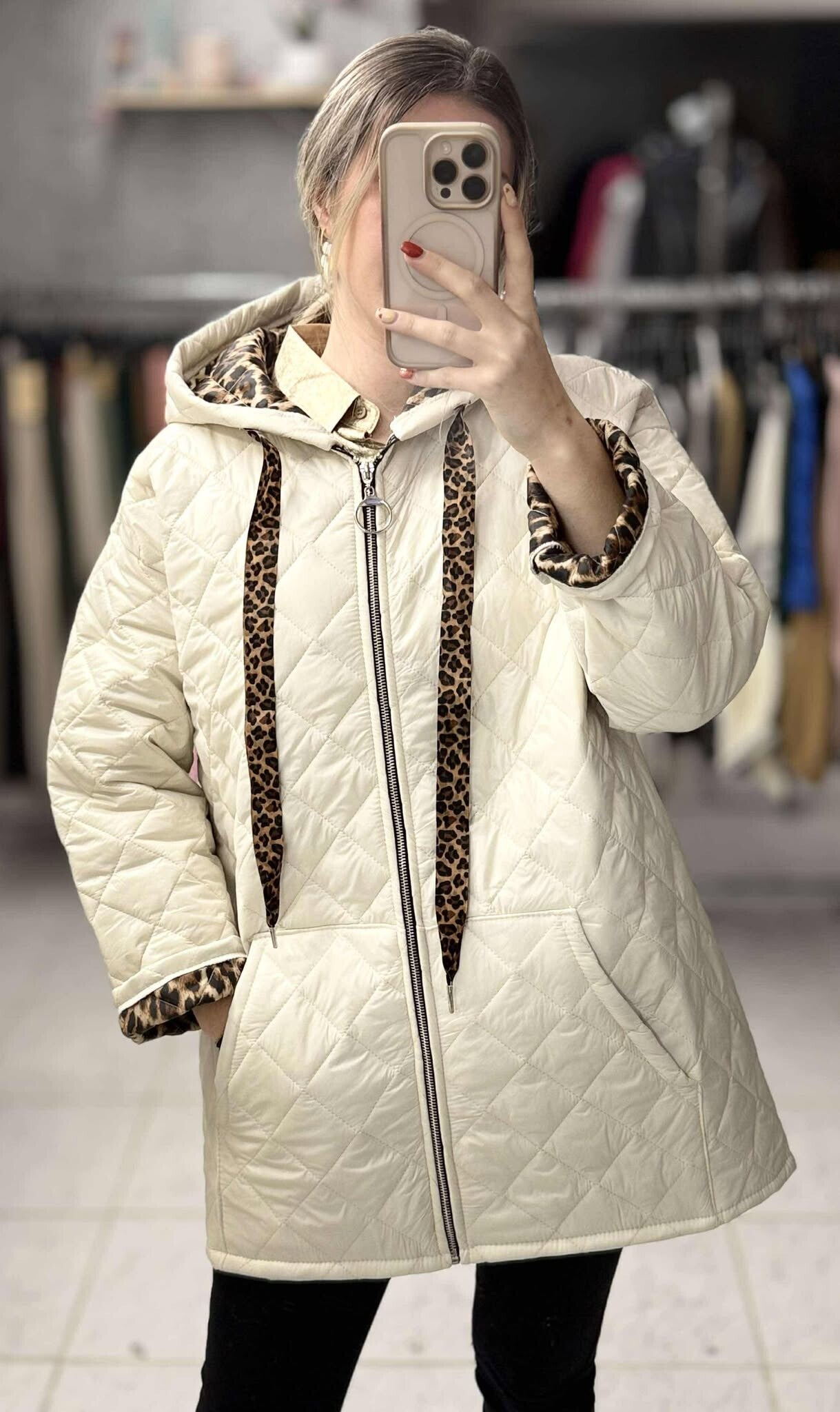 Manteau matelassé léopard