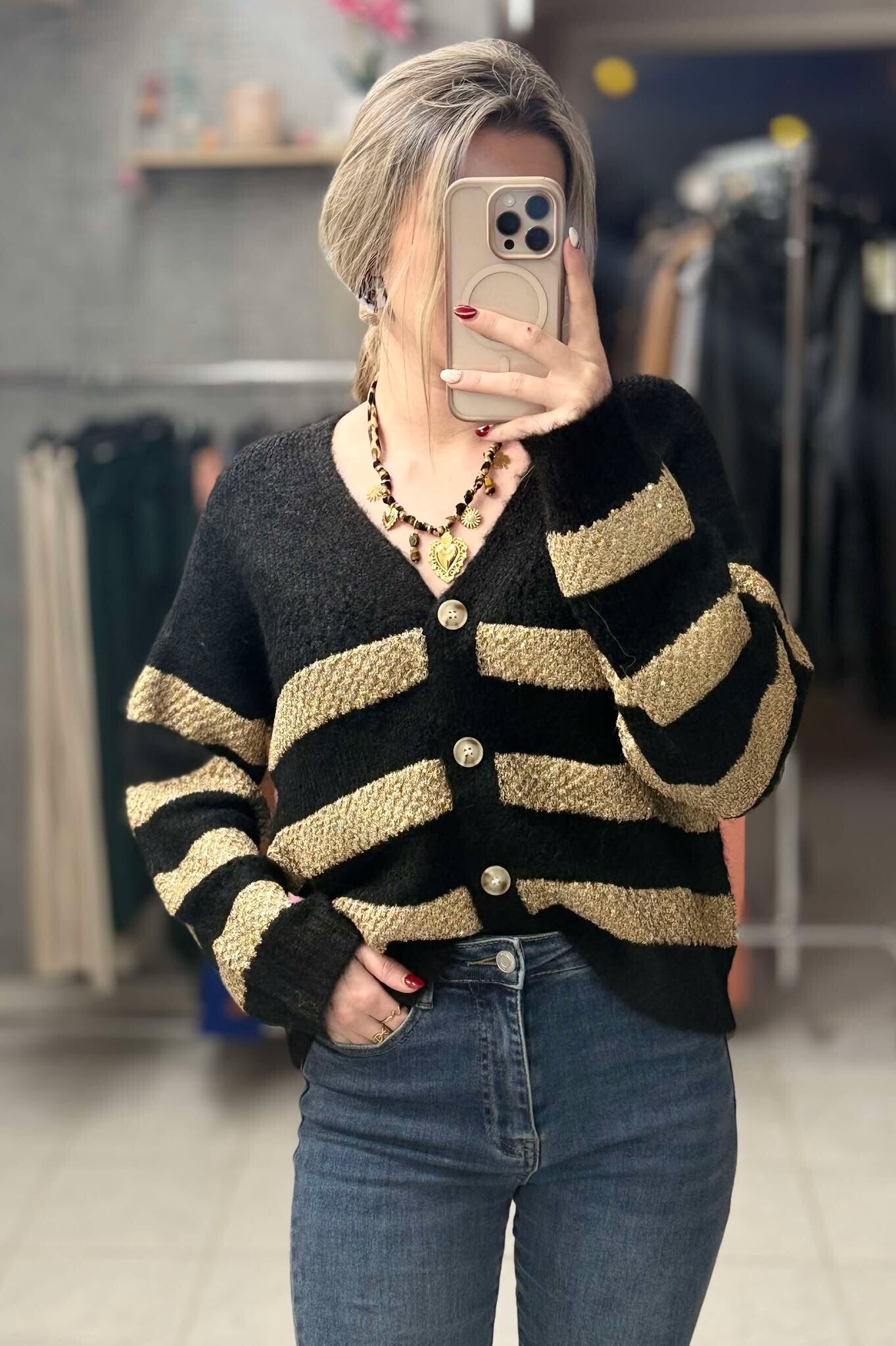 Pull/gilet bandes dorées
