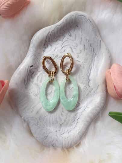 Boucles d’oreilles ovales - vert d’eau
