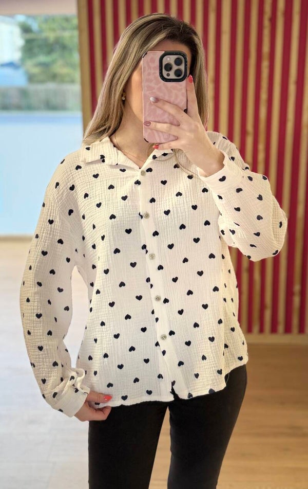 Chemise gaze de cœur - cœurs bleu marine