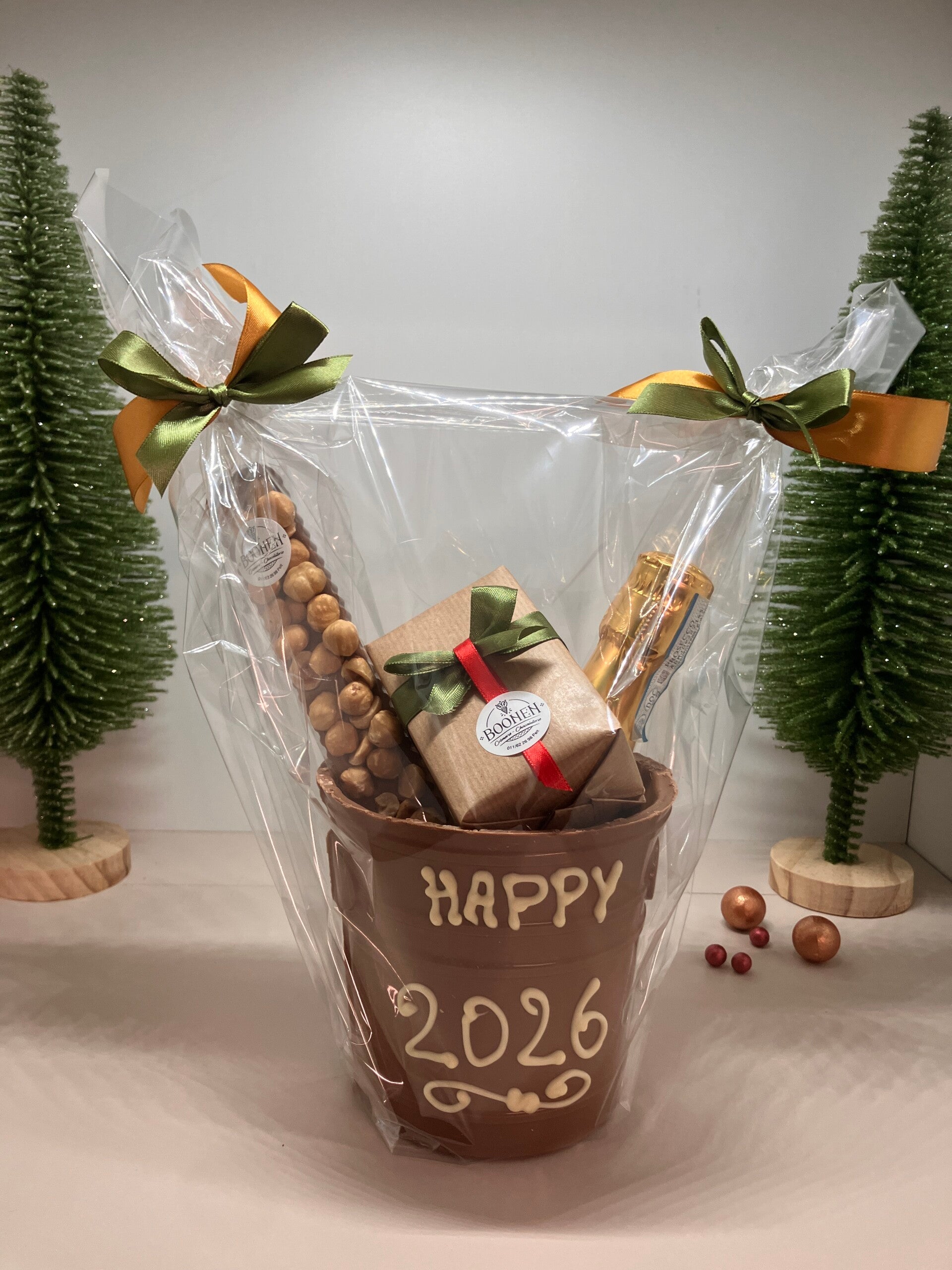 Champagnekoeler in chocolade met flesje cava