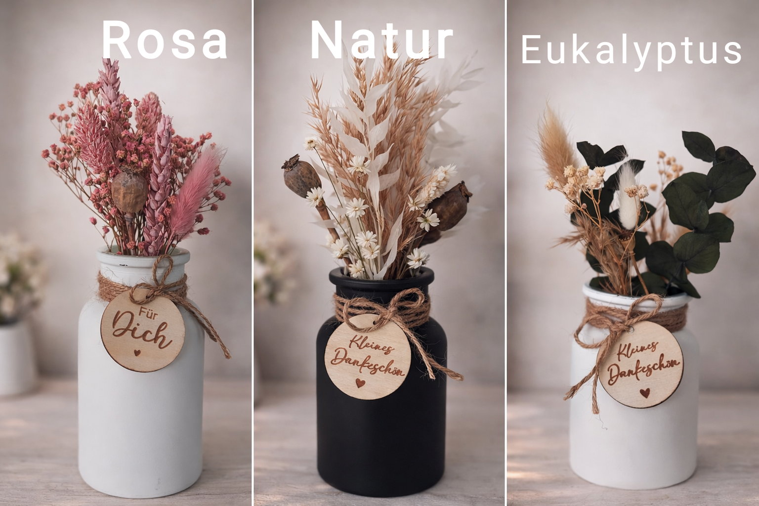 Trockenblumenstrauß mit Vase| Tischdeko -Hochzeit|Taufe|Geschenkidee|Trockenblumen-Deko