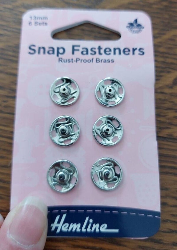 Hemline 13mm Snap Fasteners X 6 Silver/nickel