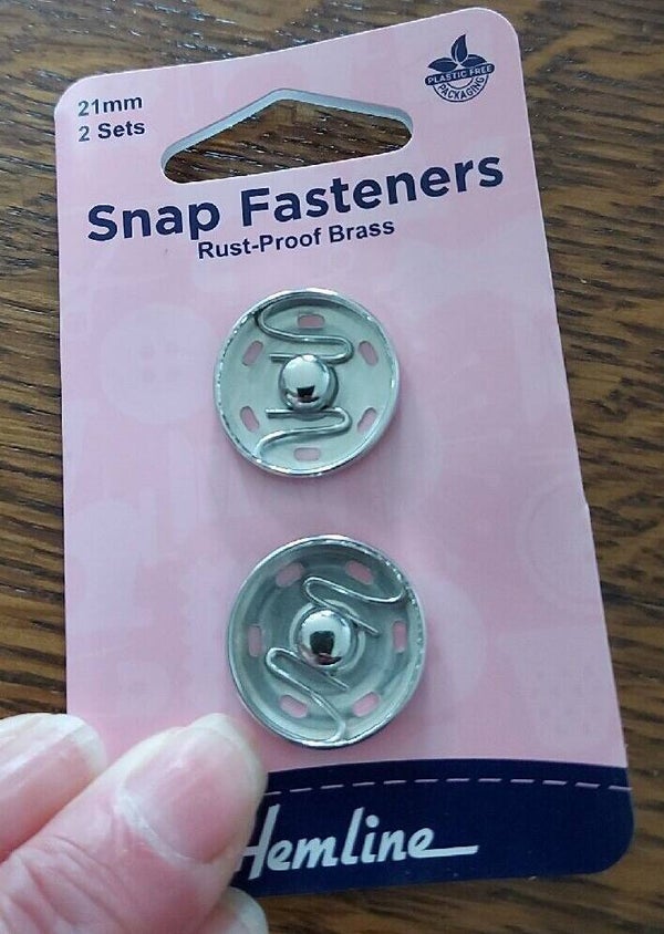 Hemline 21mm Snap Fasteners X 2 Silver/ Nickel
