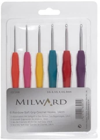 MILWARD CROCHET HOOK SET: SOFT GRIP SIZES 2.5 - 5.0mm