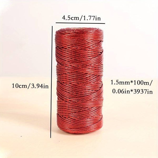 100m roll of metallic twine 16ply in Red, Gold or Silver