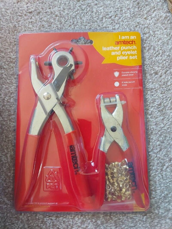 LEATHER PUNCH AND EYLET PLIER SET WITH 100 EYELETS TRAMPOLINE HOLE PUNCH DIY