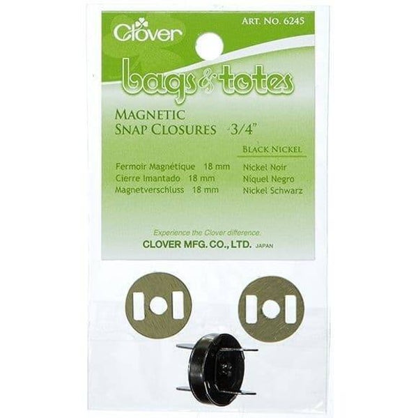 CLOVER BAG CLOSURE - MAGNETIC SNAP FASTENING - BLACK NICKEL - 3/4"