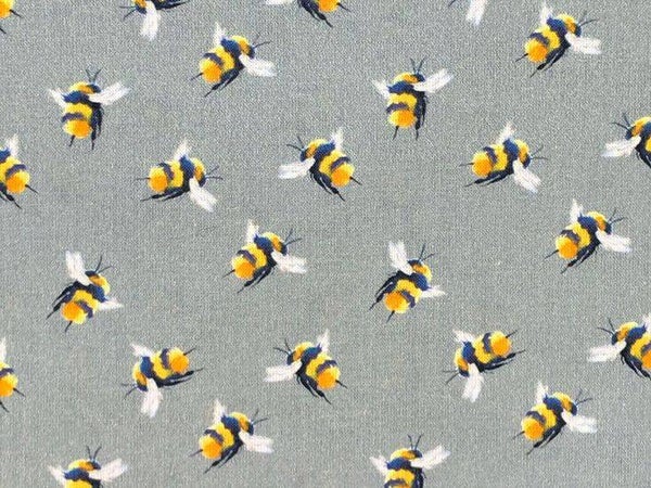 100% Cotton fabric. Little Johnny Grey Bees
