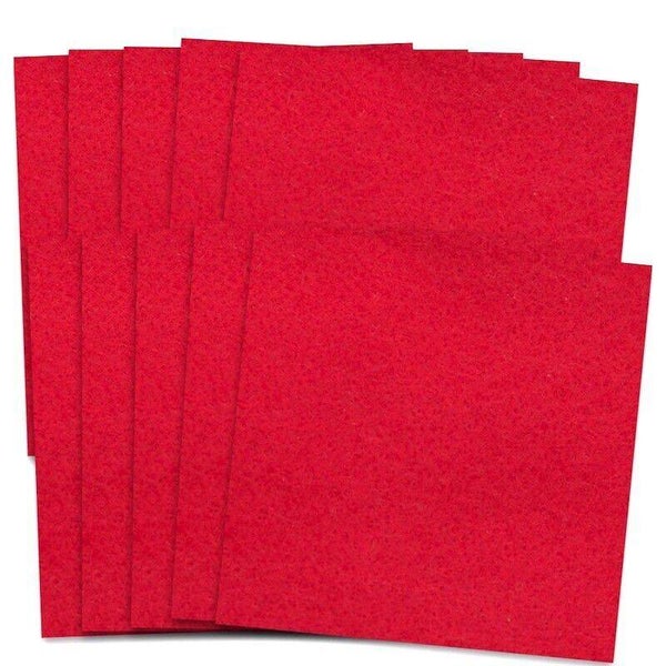 30cm x 30cm Red wool/viscose blend felt x 10 sheets
