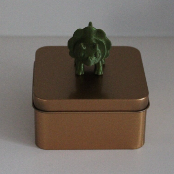 Bronzen blikken doos met dino