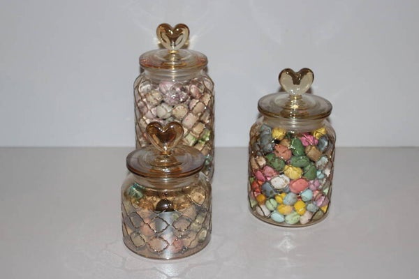 Amberkleurige Glazen Pot met Hartvormige Deksel