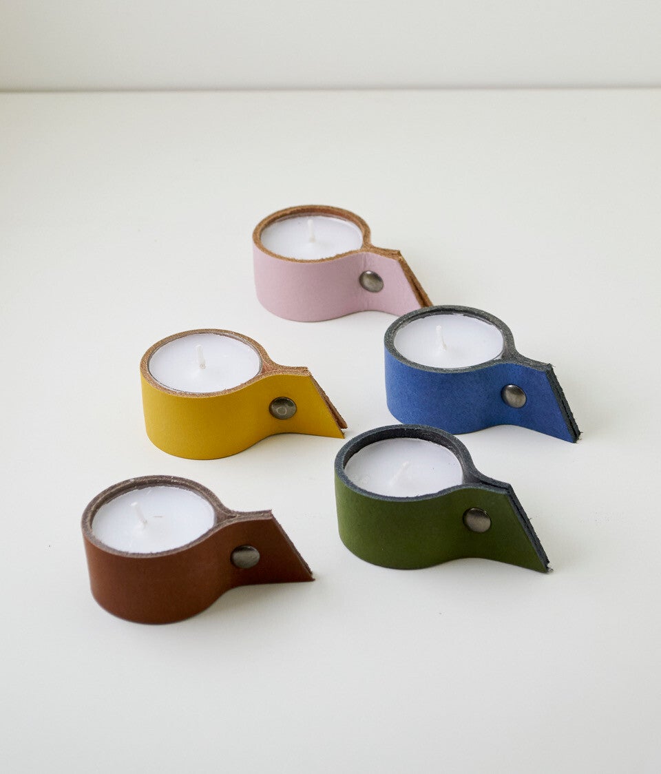Waxinelichthouder leder - 5 stuks