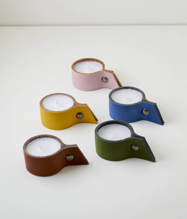 Waxinelichthouder leder - 5 stuks