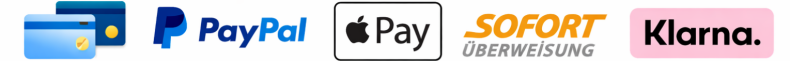 Zahlungsarten: Kreditkarte, Paypal, ApplePay, Sofort Überweisung, Klarna