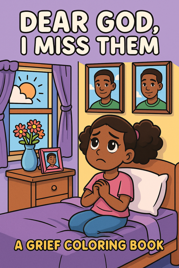 Dear God, I Miss Them – Personalized Children’s Memorial Coloring & Prayer Book (Purple Comfort Edition)