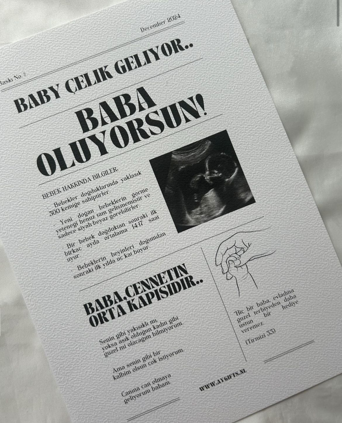 Bebek Müjdesi Gazetesi | Baby Aankondiging Krant