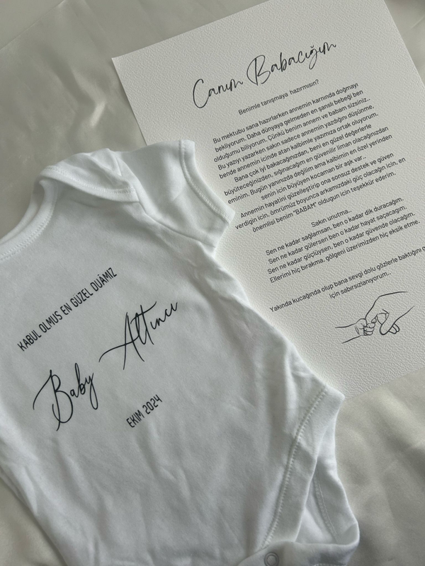 Bebek Müjdesi Body + Mektup | Zwangerschapsaankondiging Romper + Brief