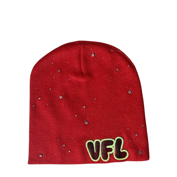 Red Rhinestone beanie with Glow In The Dark "VFL"Patch