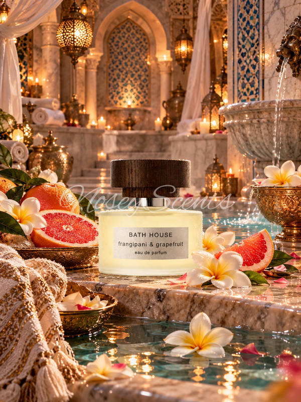 Frangipani & Grapefruit van Bath House – Stralende citrus, zonnige bloemen en zachte musk