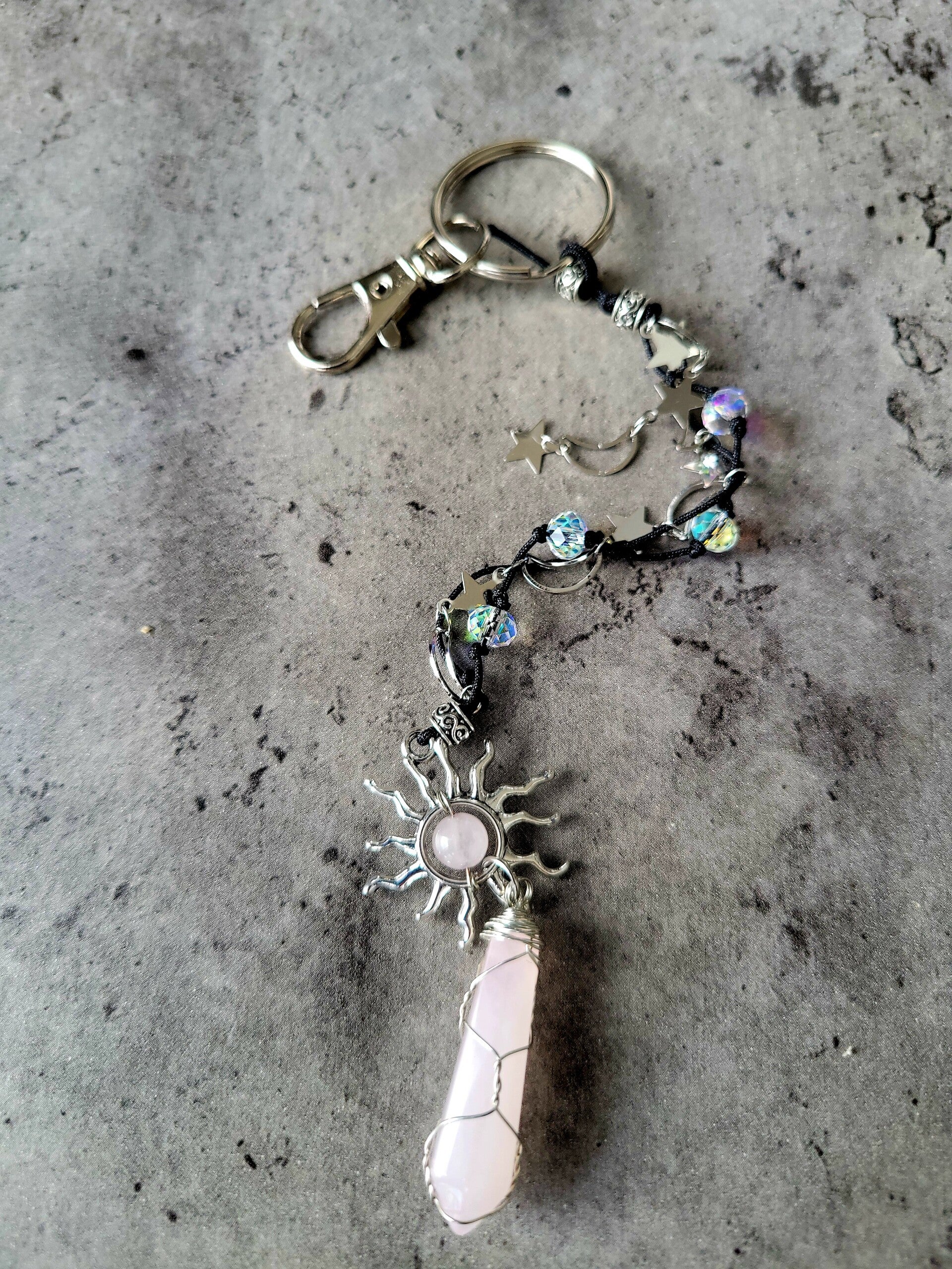 Celestial Rose Quartz Crystal Keychain