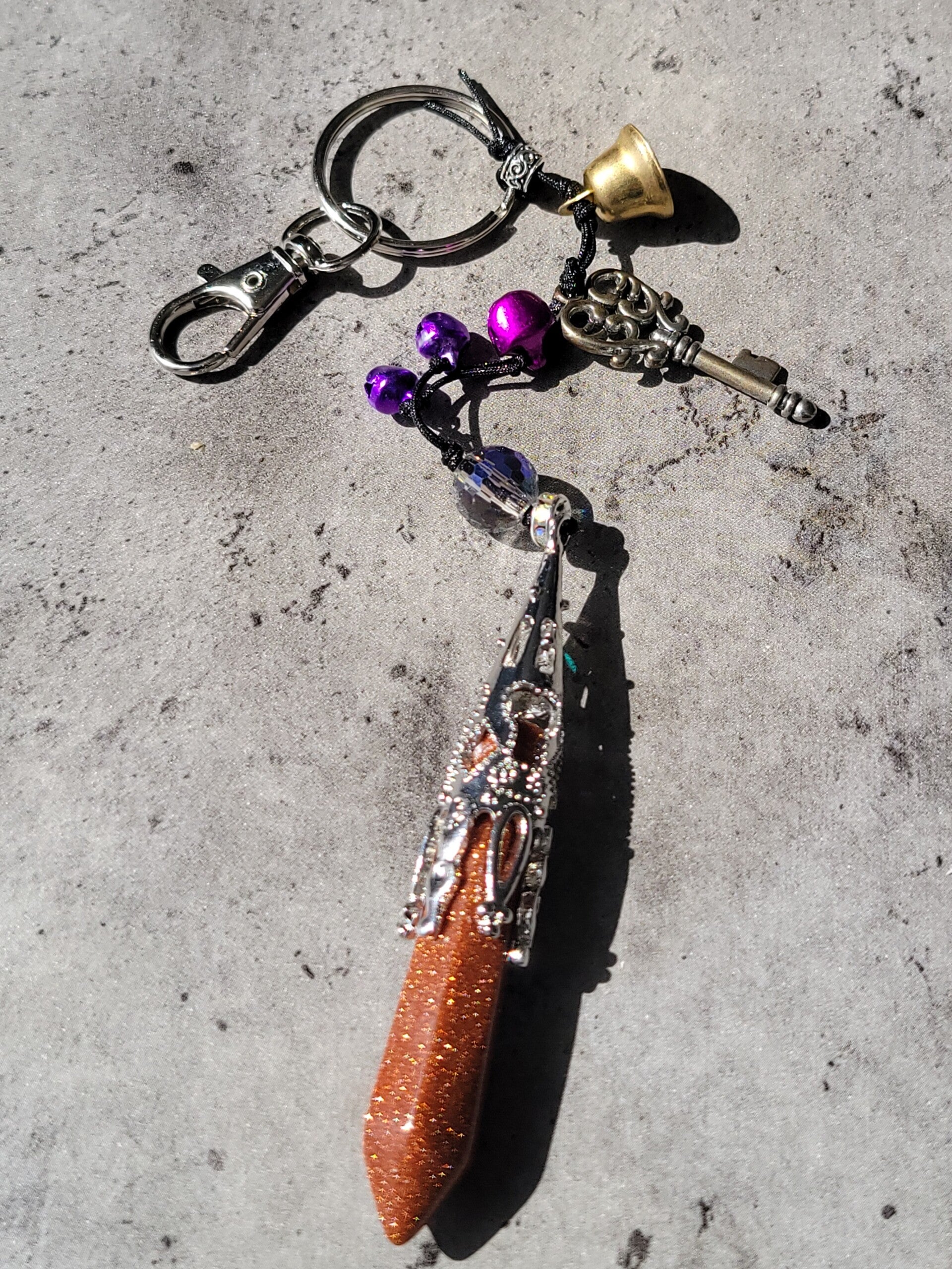 Goldstone Crystal Point Keychain