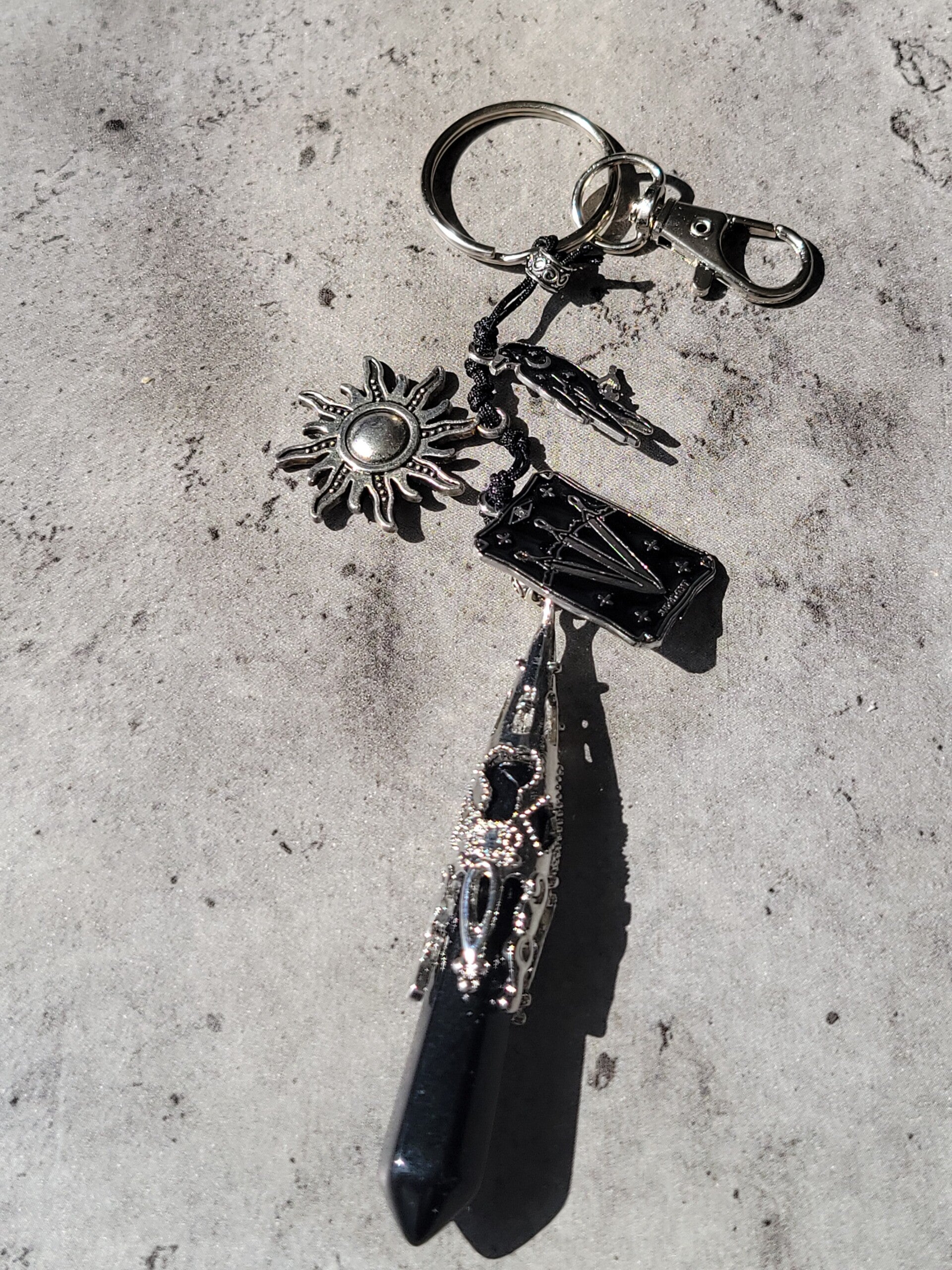 Tarot Keychain with Raven & Sun Charm