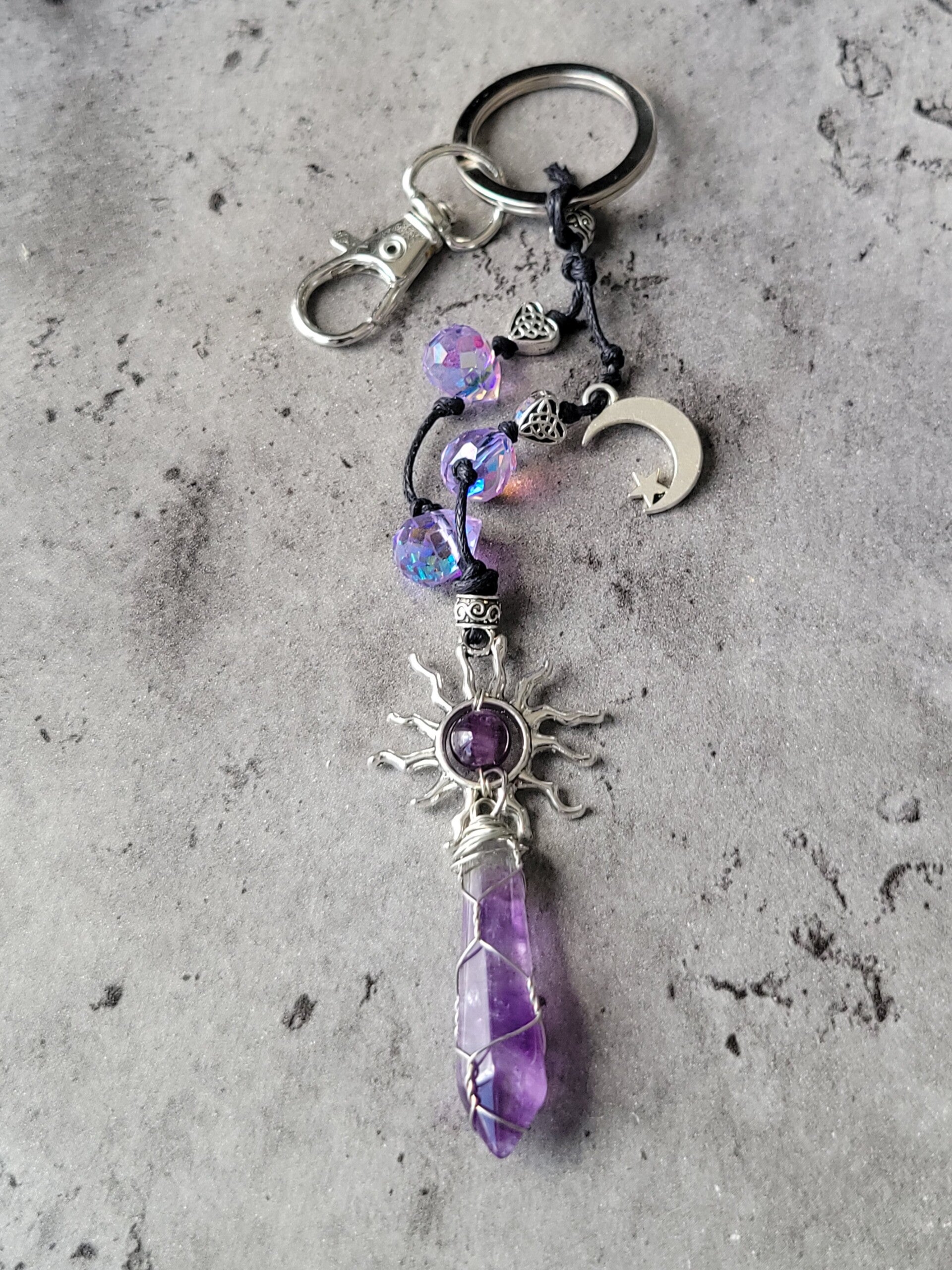 Amethyst Moon and Sun Keychain
