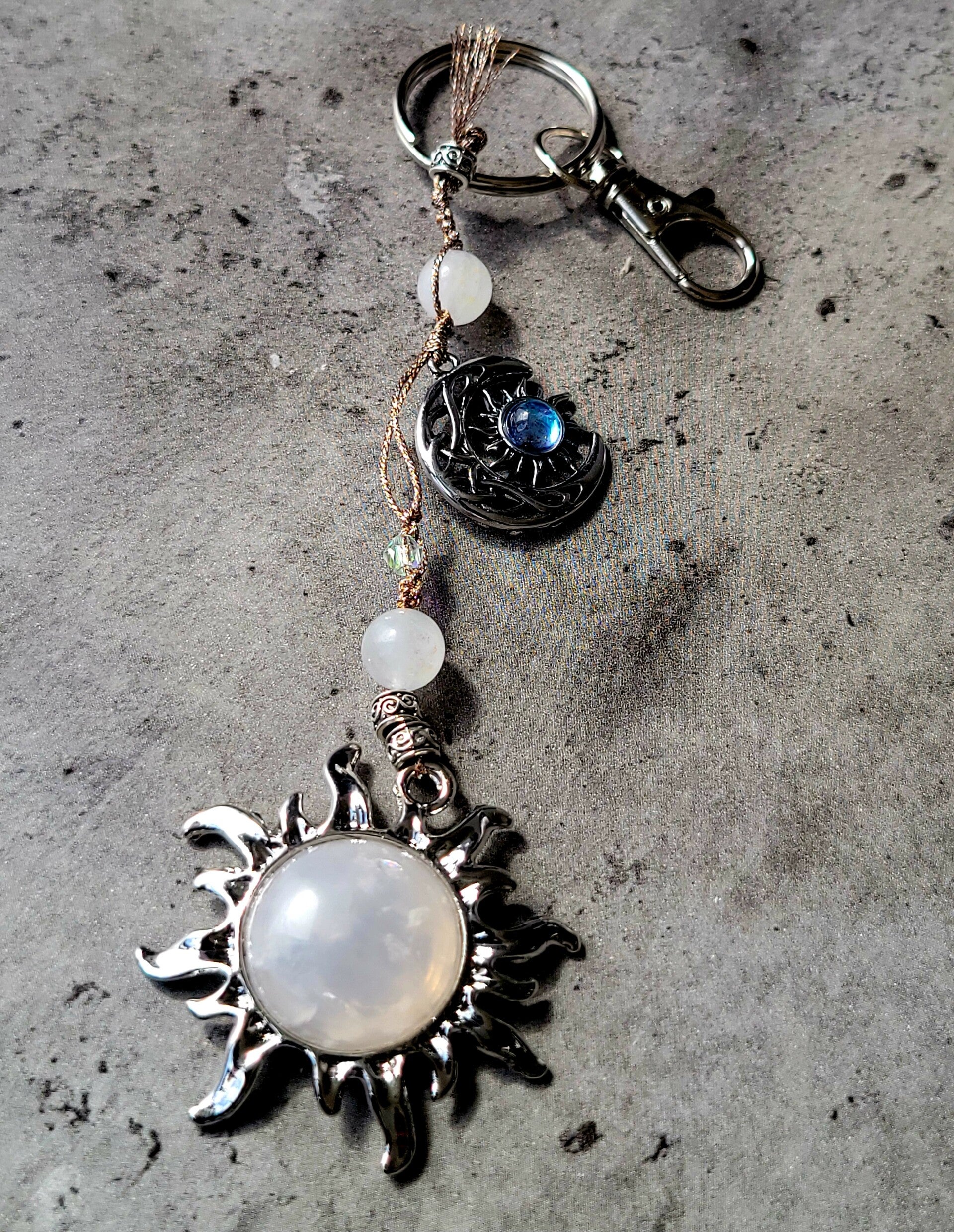 Quartz Sun and Moon Crystal Keychain Charm