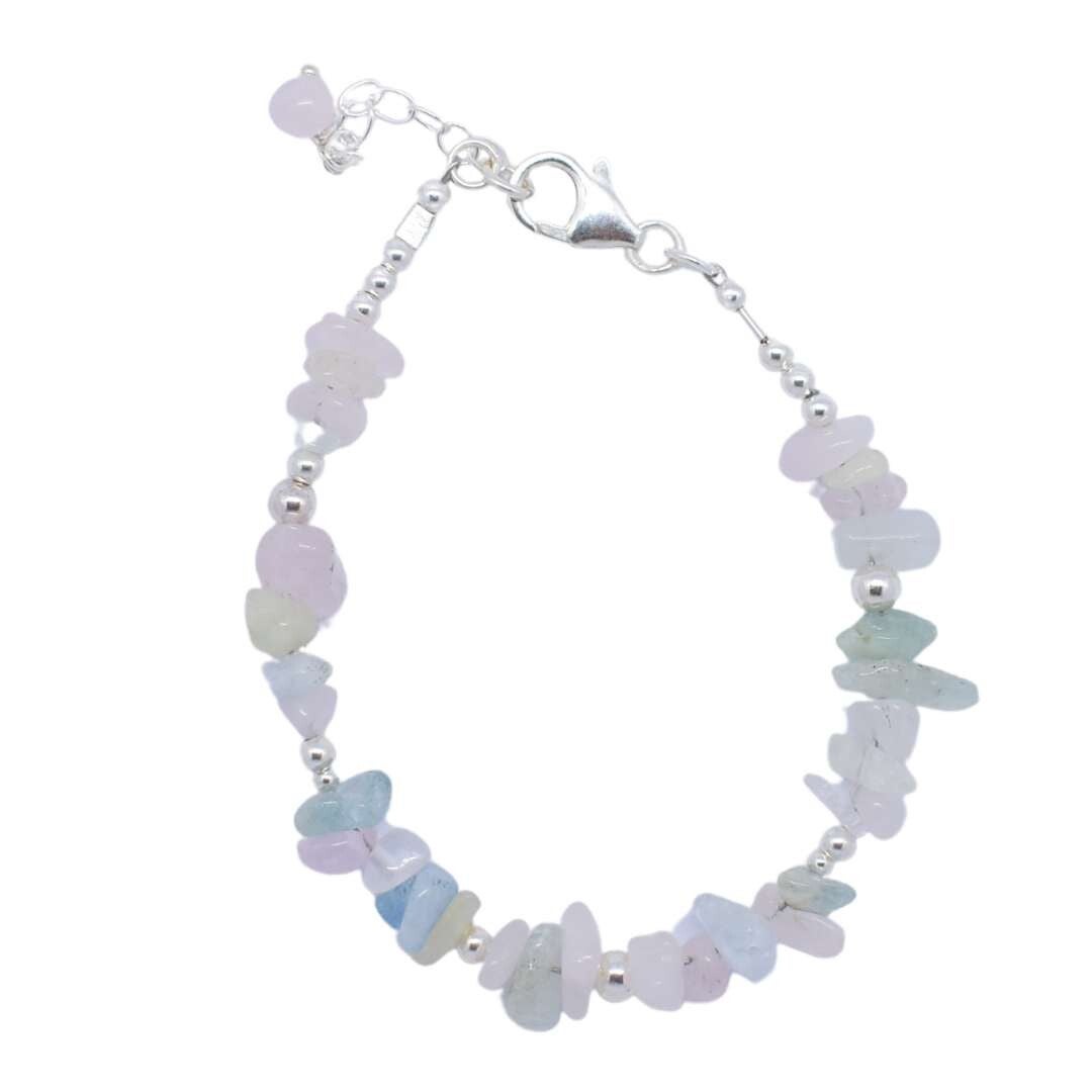 Armband edelsteen morganiet nuggets 925.zilver